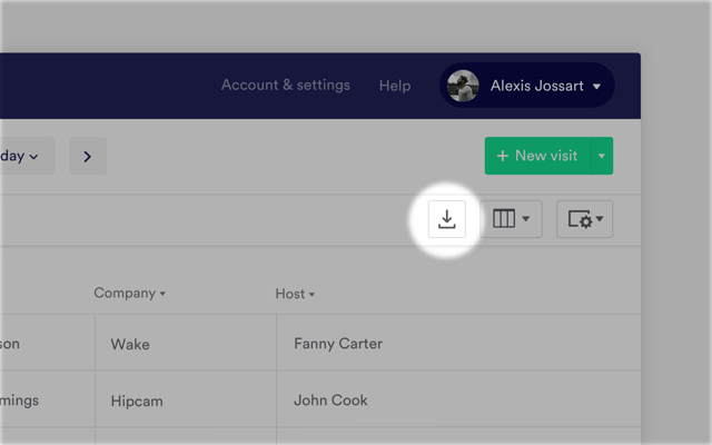 Export button in the dashboard