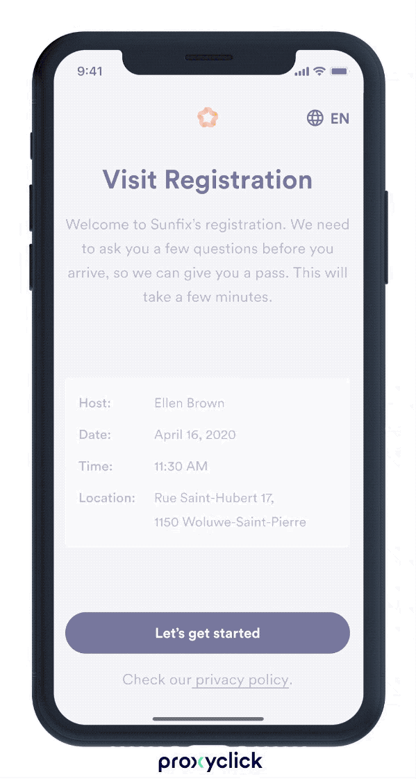 Proxyclick remote registration iPhone